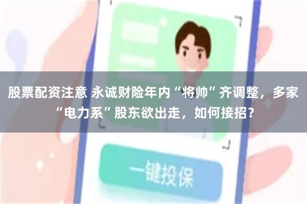 股票配资注意 永诚财险年内“将帅”齐调整，多家“电力系”股东欲出走，如何接招？