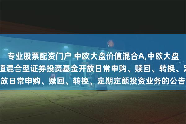 专业股票配资门户 中欧大盘价值混合A,中欧大盘价值混合C: 中欧大盘价值混合型证券投资基金开放日常申购、赎回、转换、定期定额投资业务的公告